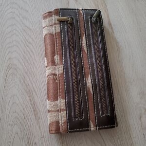 Brown and Tan Coach Wallet with Dual Zippers
